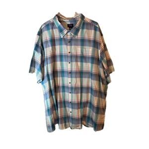 5XL Harbor Bay Button Up Shirt Blue White Plaid Striped Mens Plus Casual short